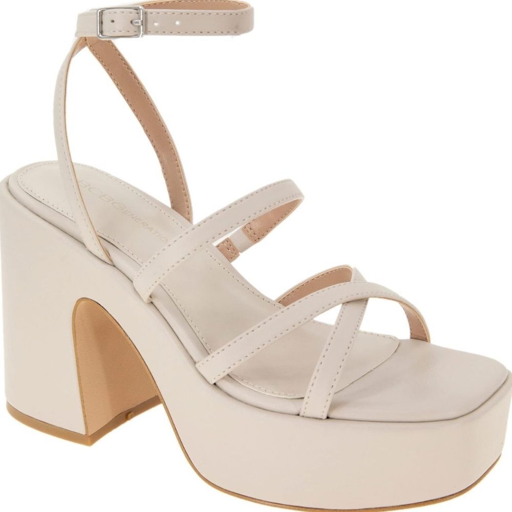 BCBGeneration Sandi Stone‎ Cream Strappy Platform Sandals 9M New